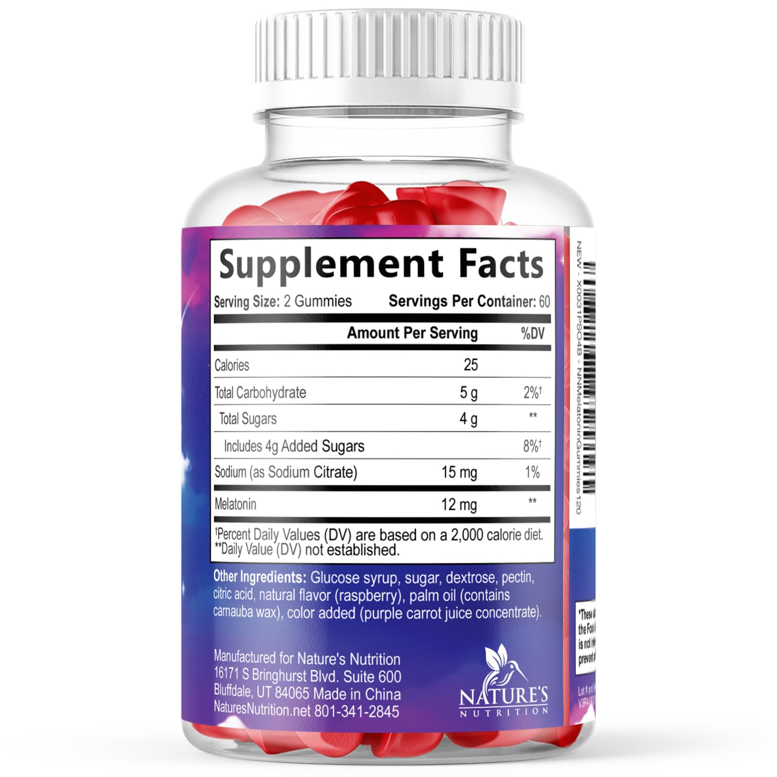 Nature's Nutrition envase abierto con 120 gomitas listo para consumo