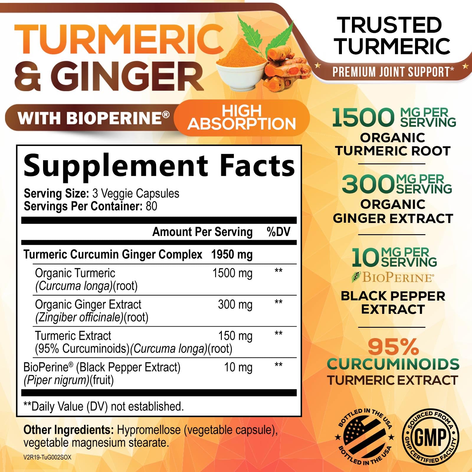 Nature's Nutrition etiqueta en detalle destacando 95% curcuminoides y calidad