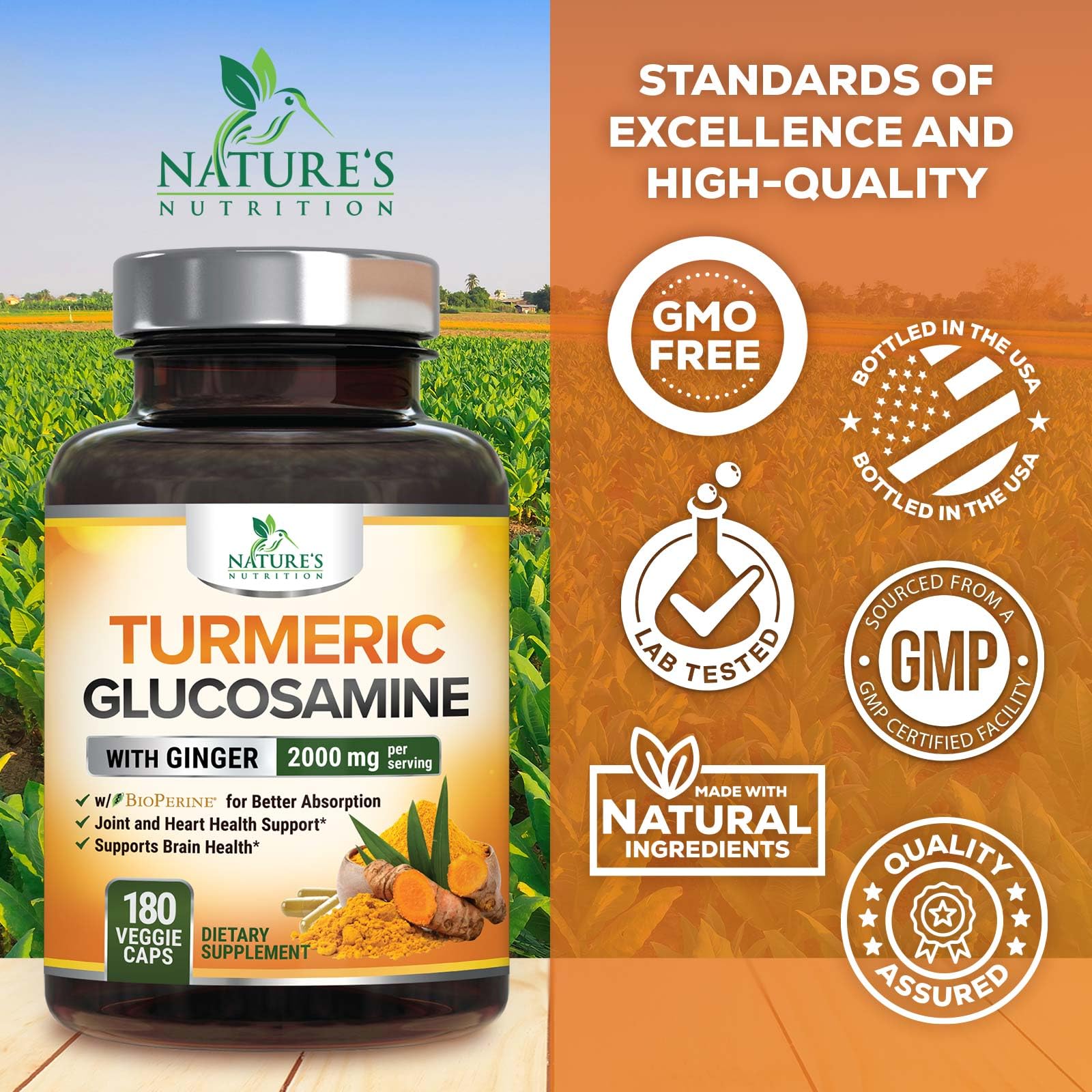 Nature's Nutrition etiqueta con lista de ingredientes y especificaciones de calidad