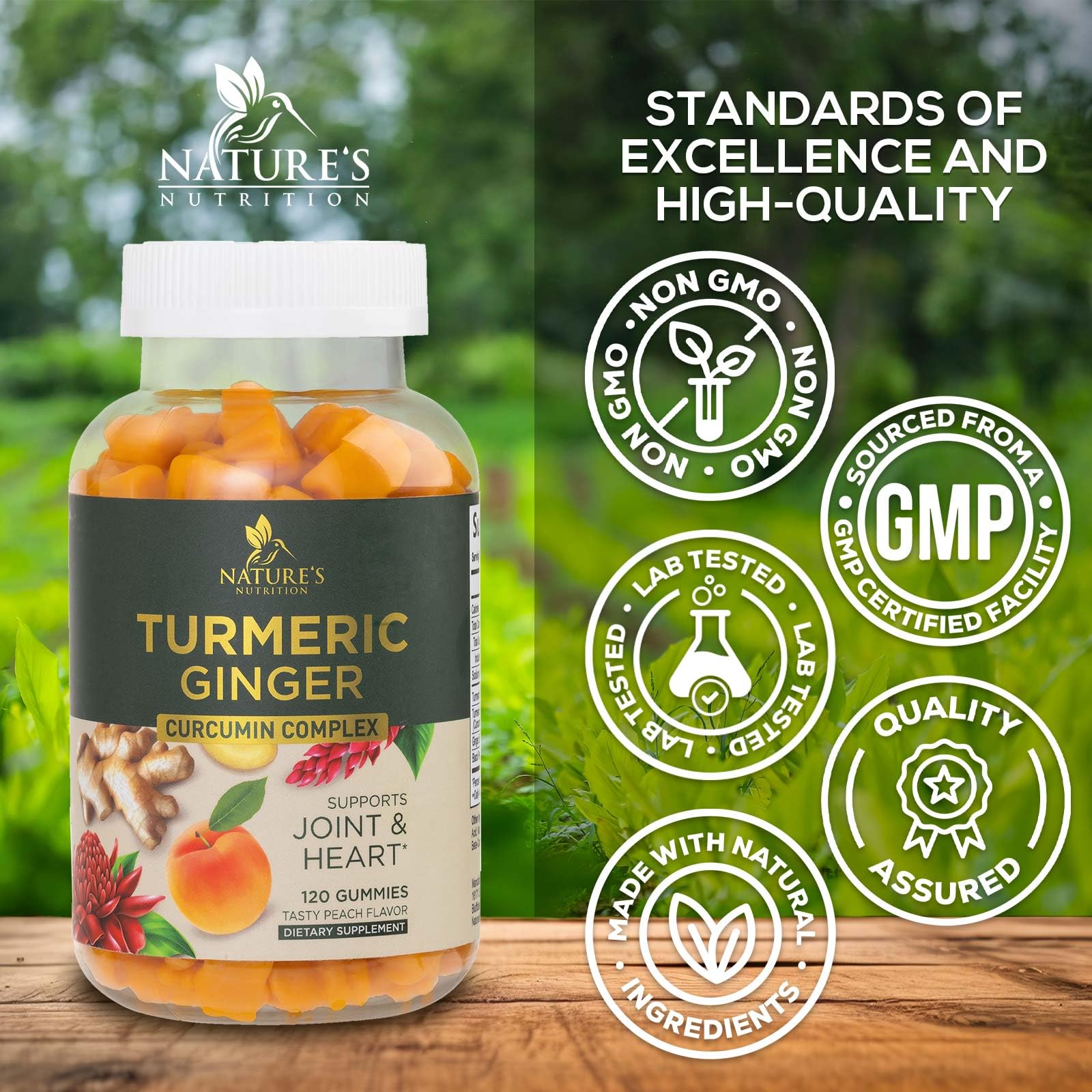 Nature's Nutrition etiqueta con ingredientes y certificaciones, beneficio transparencia y calidad