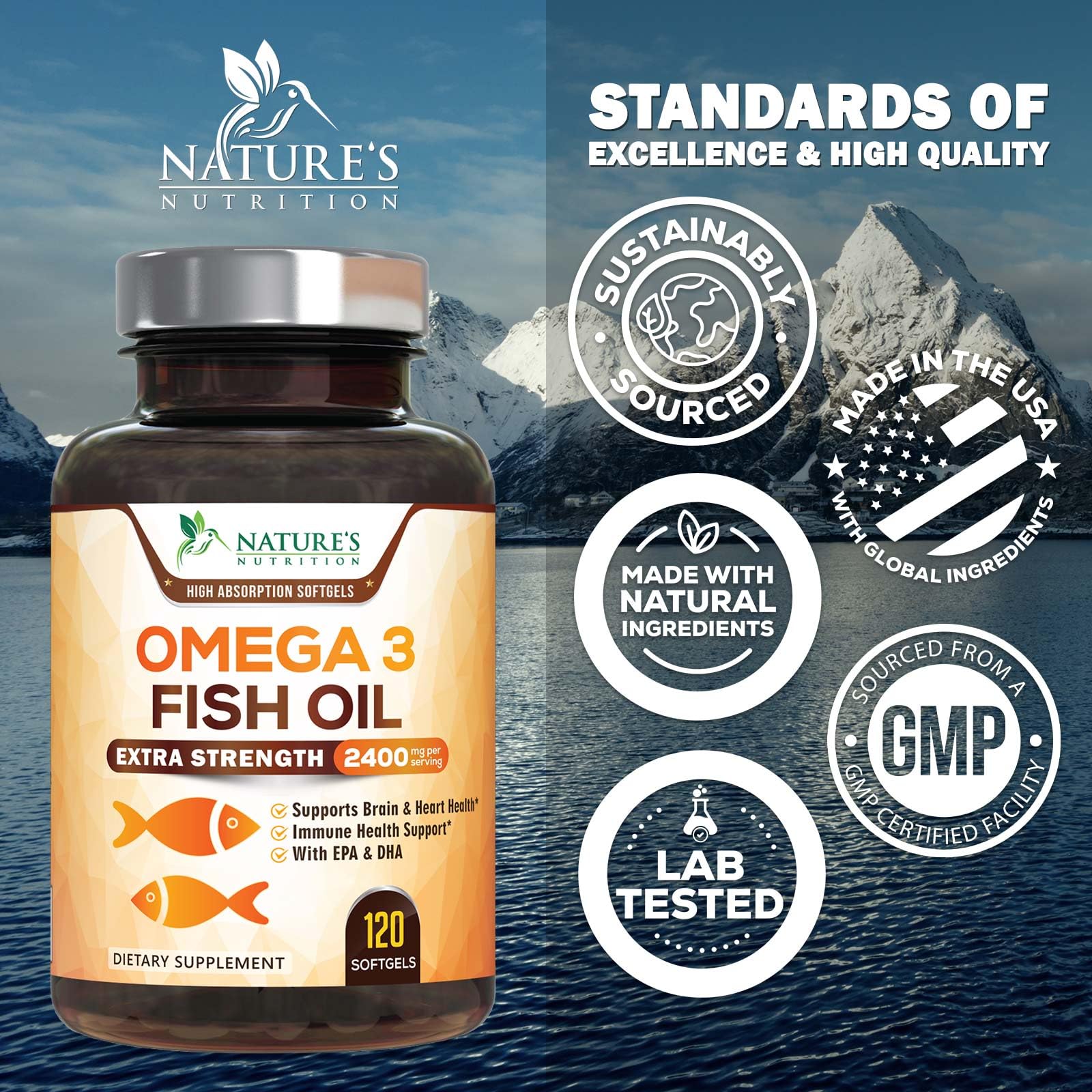 Nature's Nutrition etiqueta nutricional ampliada con datos de EPA y DHA