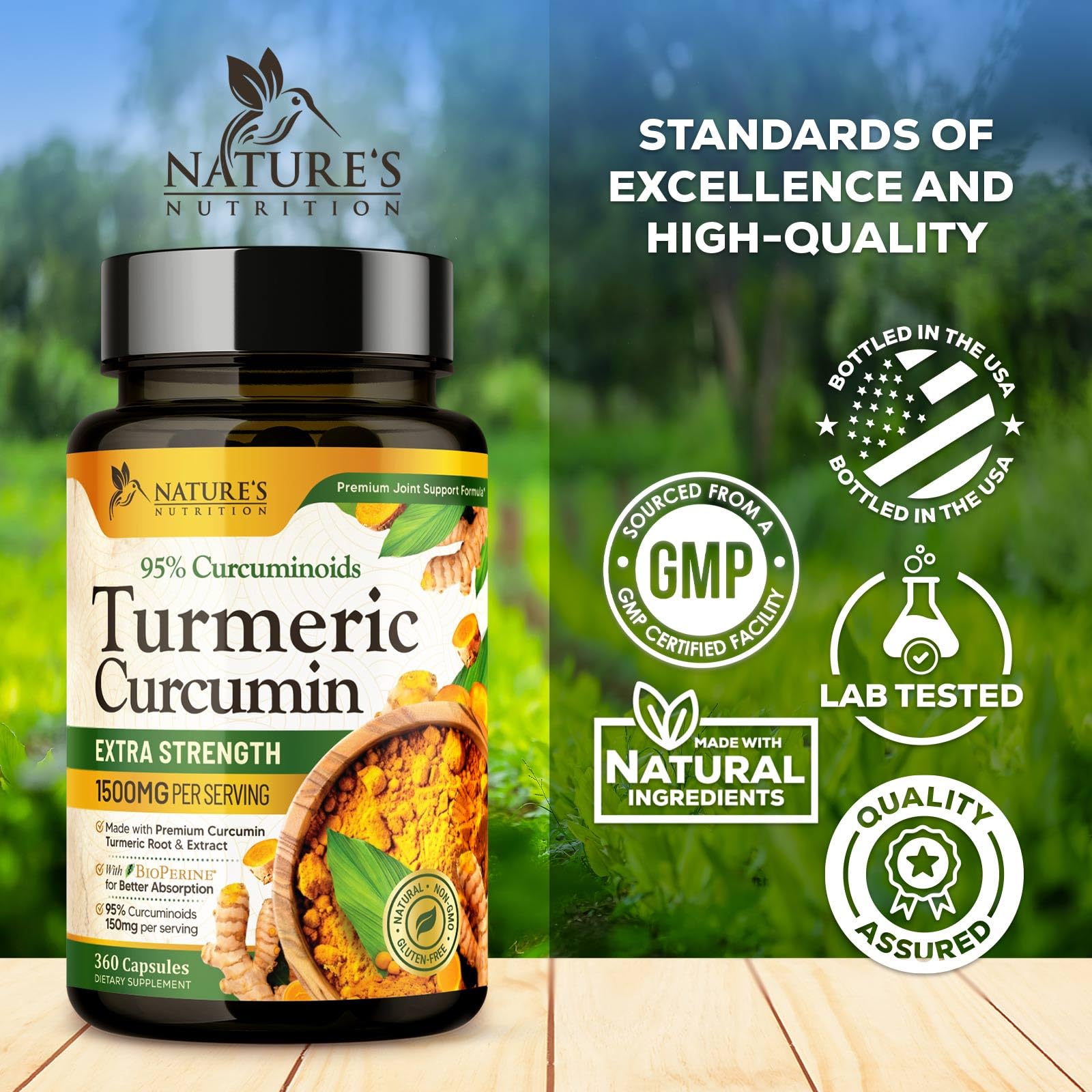 Nature's Nutrition etiqueta nutricional con información de curcuminoides y dosis