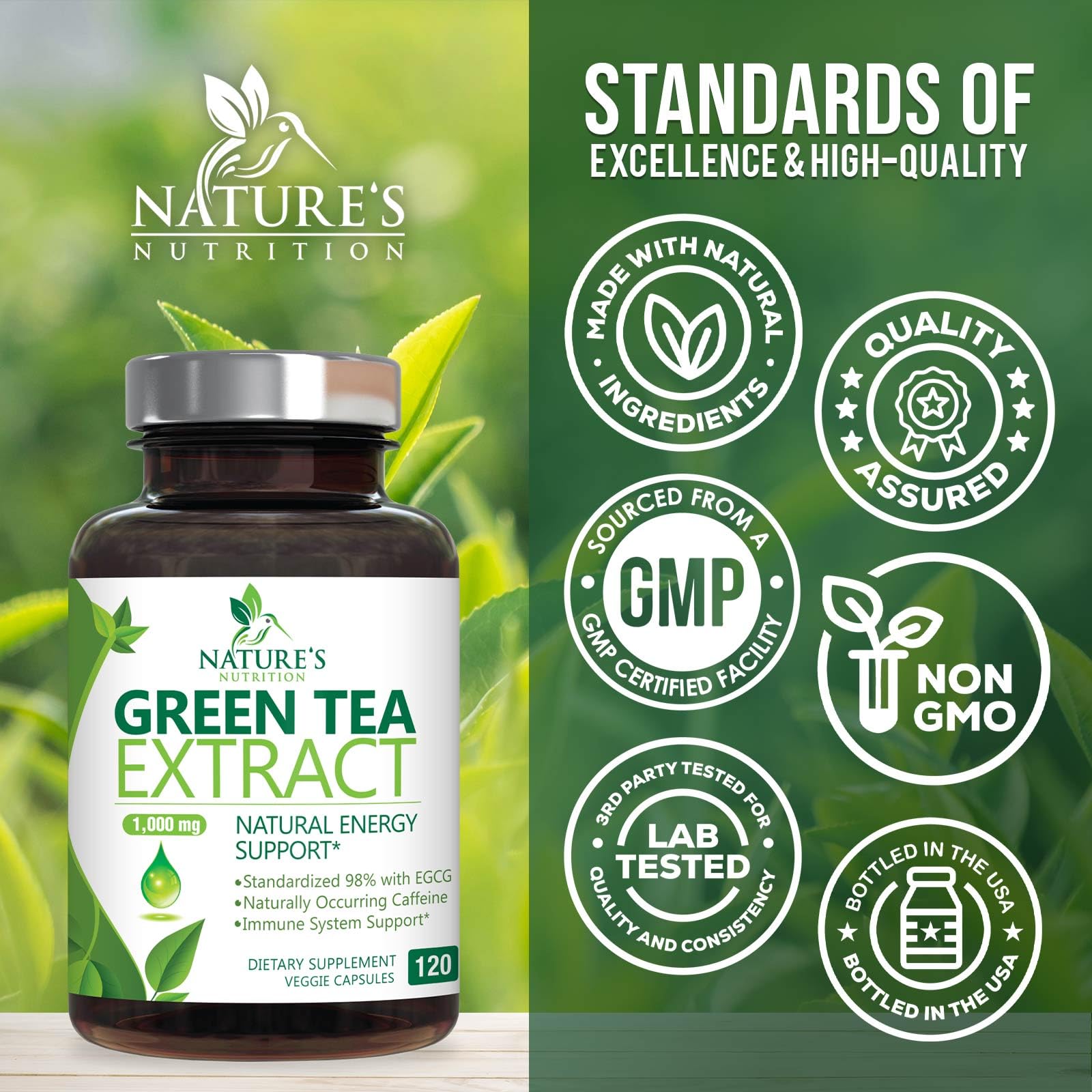 Nature's Nutrition etiqueta con información de EGCG y polifenoles visible