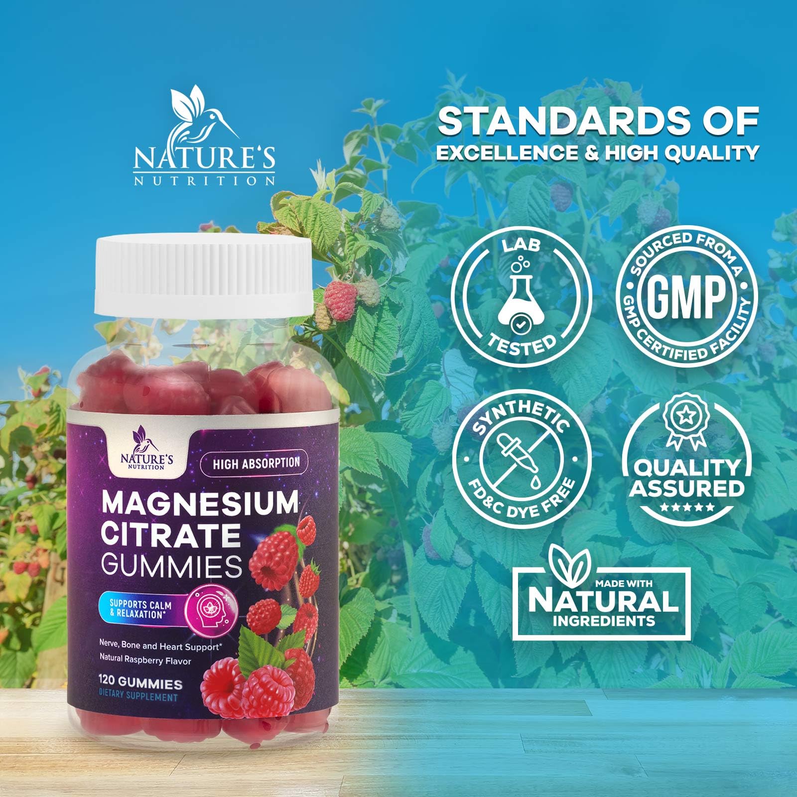 Nature's Nutrition etiqueta nutricional destacando calidad y pruebas de terceros