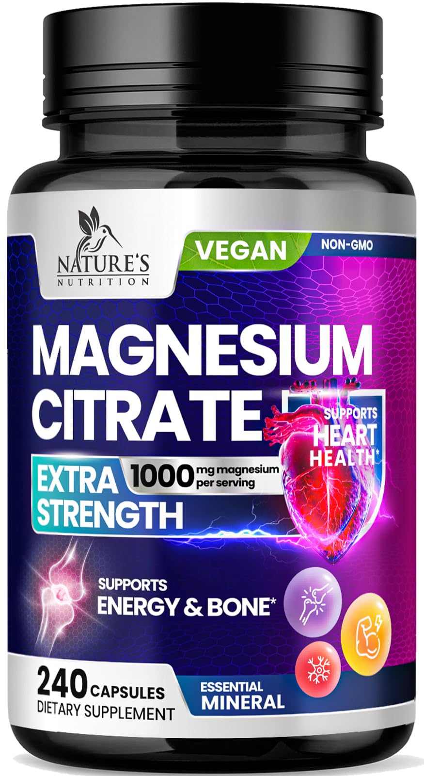 Nature's Nutrition frasco frontal mostrando etiqueta clara y confianza