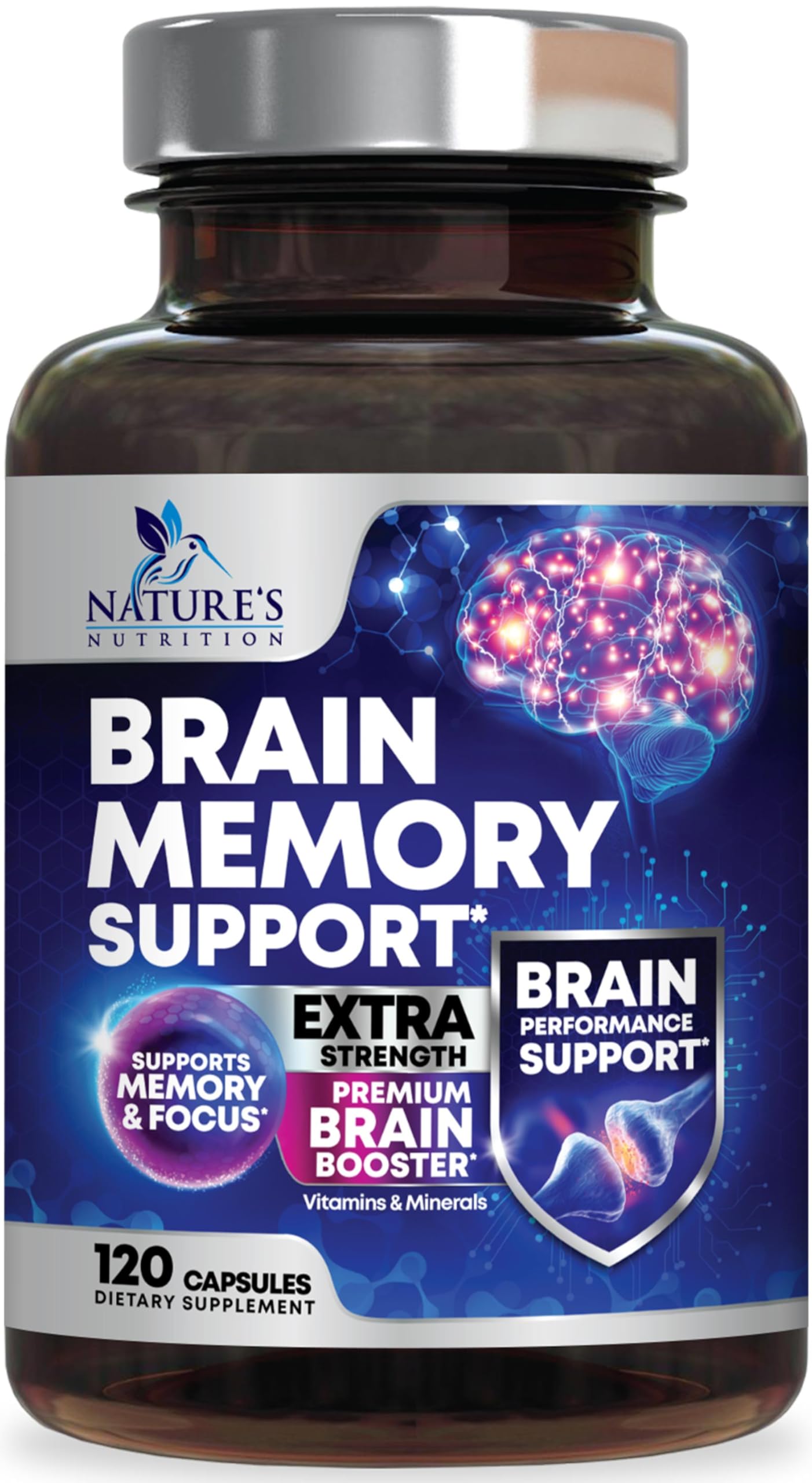 Nature's Nutrition frasco frontal mostrando 120 cápsulas y claridad de producto