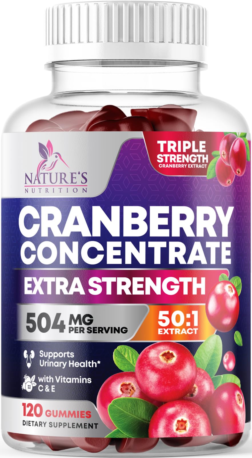 Nature's Nutrition frente del envase mostrando cantidad y beneficio práctico