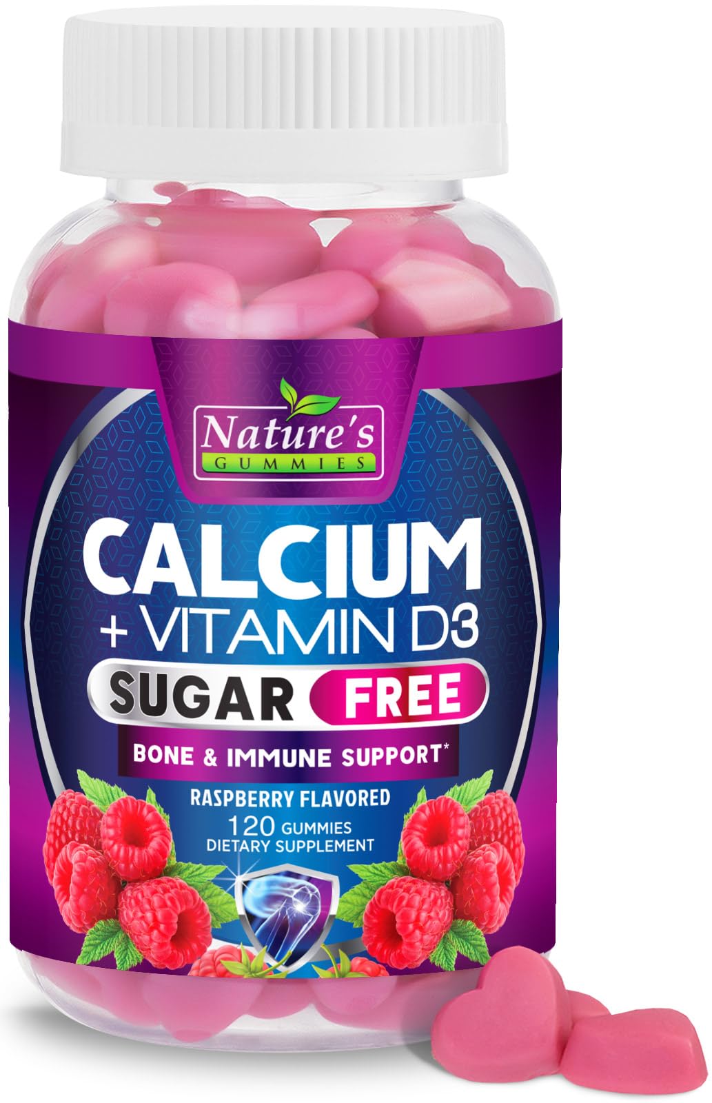 Nature's Nutrition frente del envase mostrando 120 gominolas, beneficio conveniencia