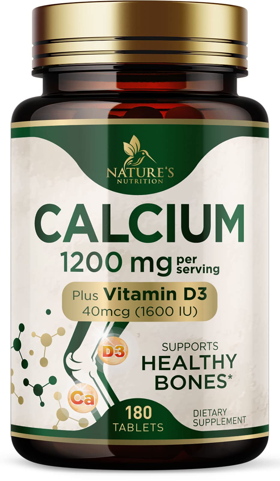 Nature's Nutrition frente del envase mostrando producto y beneficio de apoyo óseo