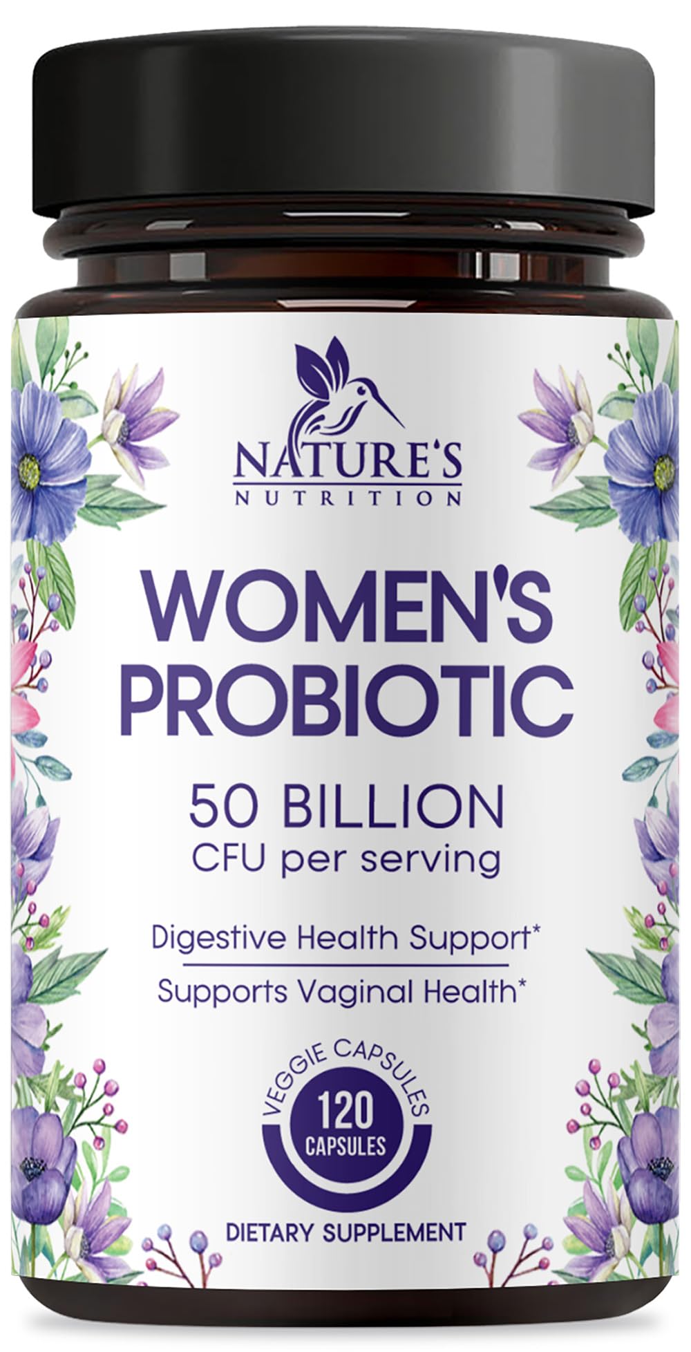 Nature's Nutrition frente del envase mostrando 120 cápsulas y beneficios clave