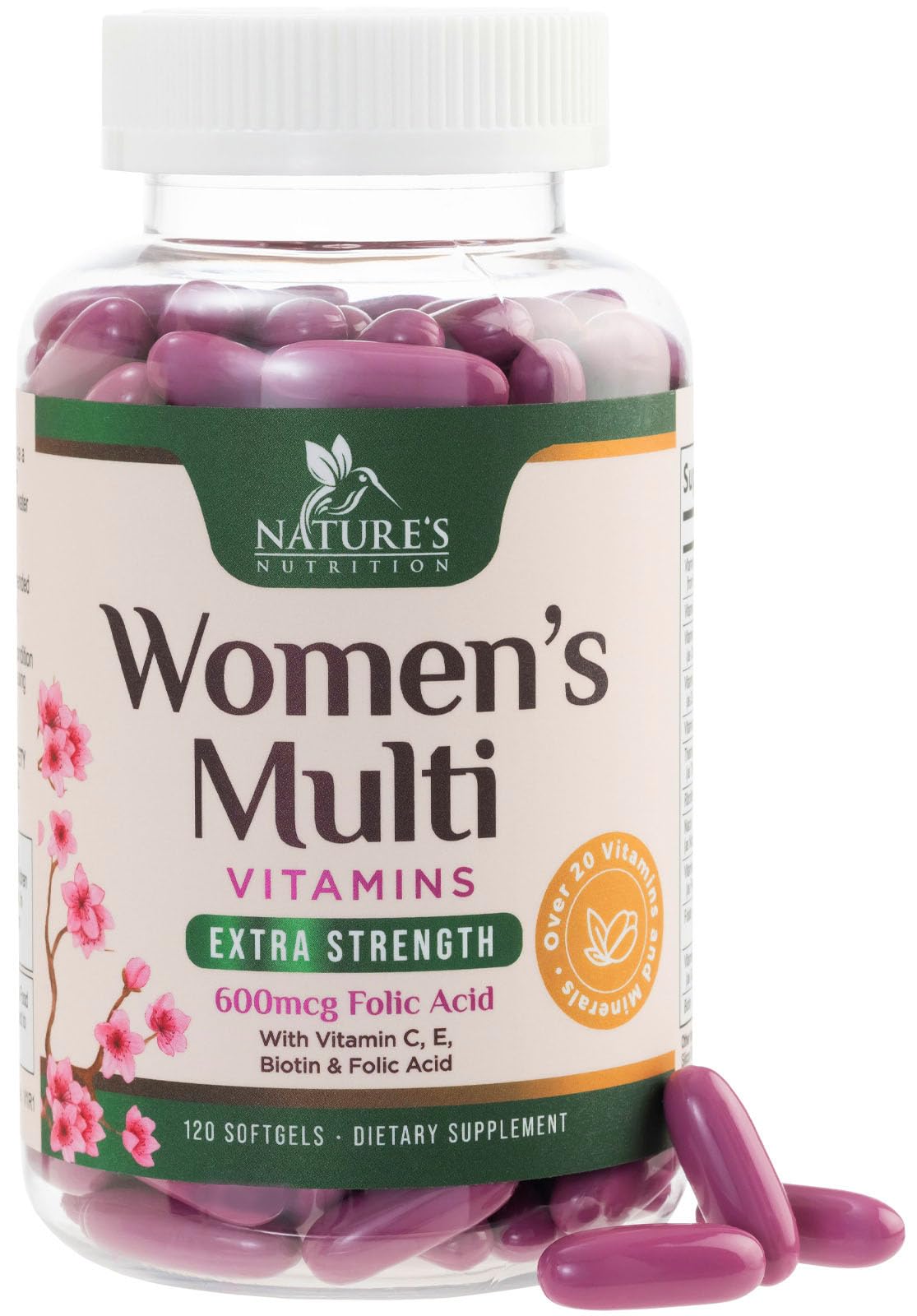 Nature's Nutrition frente del envase mostrando 120 softgels y beneficios