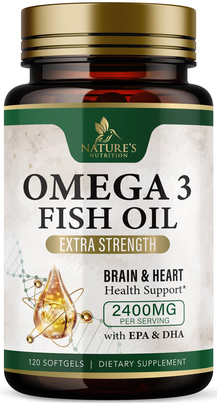 Nature's Nutrition frente del envase mostrando cantidad y fuerza