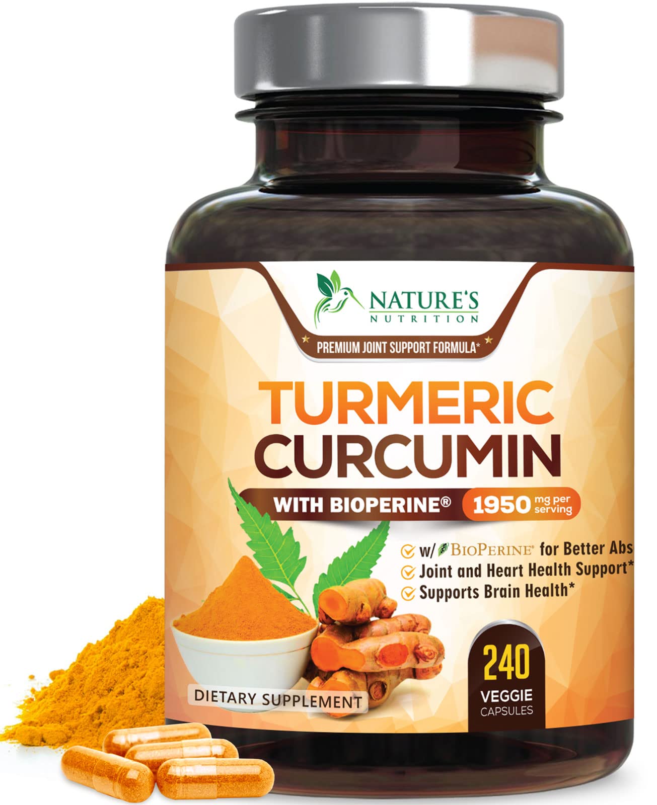 Nature's Nutrition frasco frontal mostrando etiqueta clara y beneficios