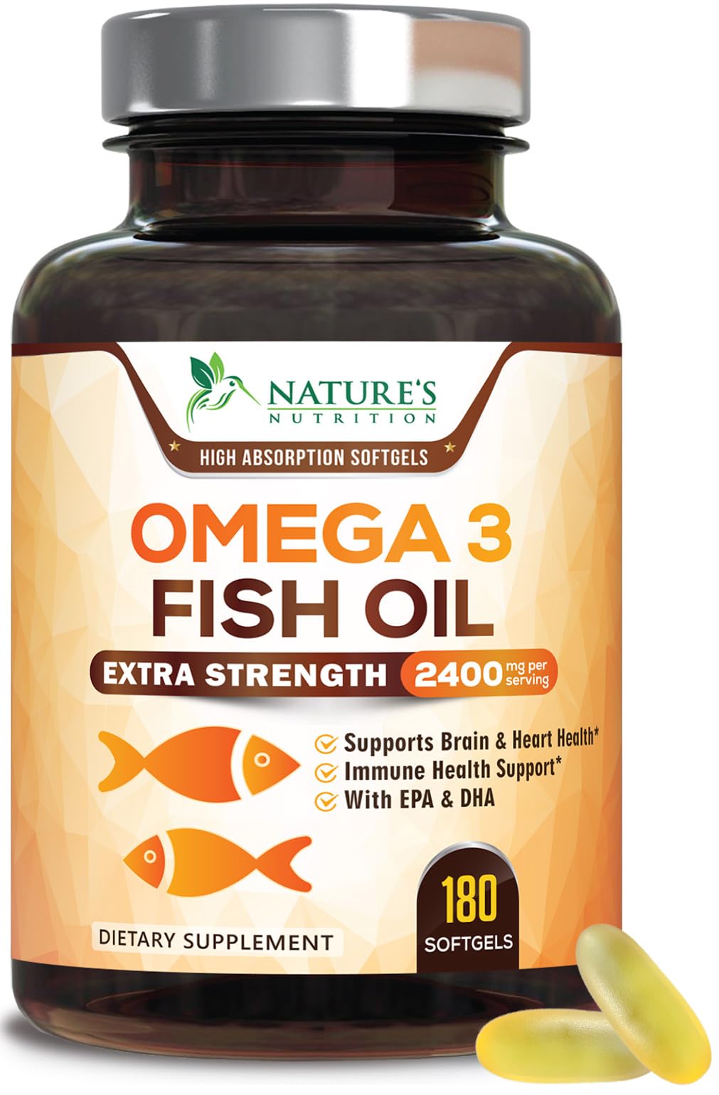 Nature's Nutrition envase frontal omega-3, claridad de concentración