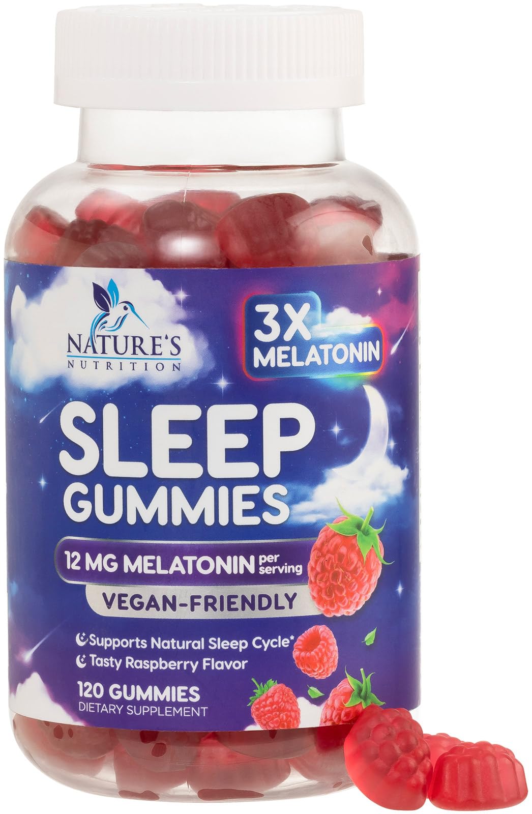 Nature's Nutrition envase frontal mostrando 120 gomitas y beneficios