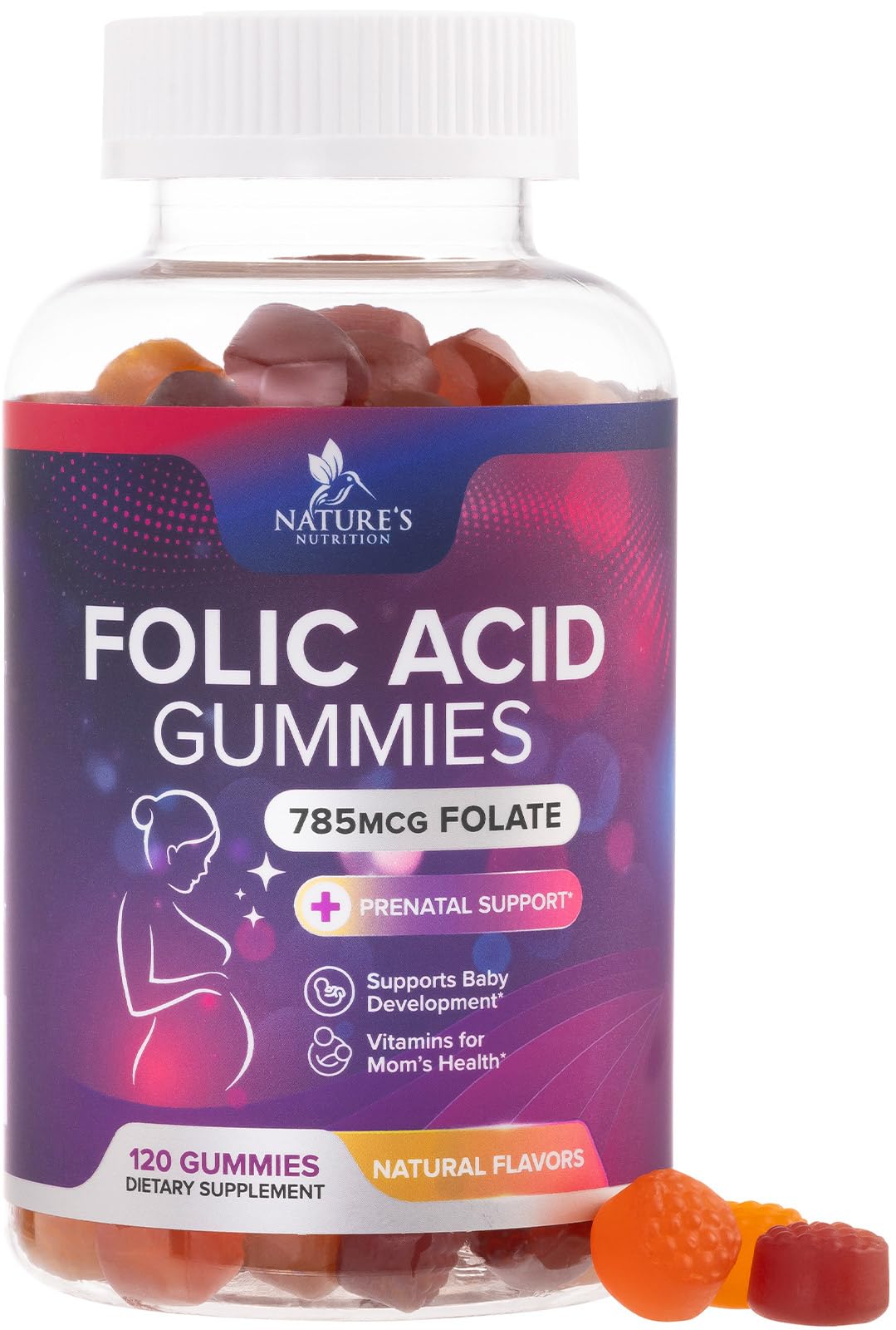 Nature's Nutrition frasco frontal mostrando 120 gominolas y beneficios claros