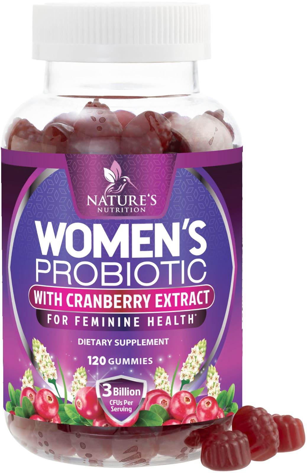 Nature's Nutrition frontal del paquete mostrando gomitas y beneficios