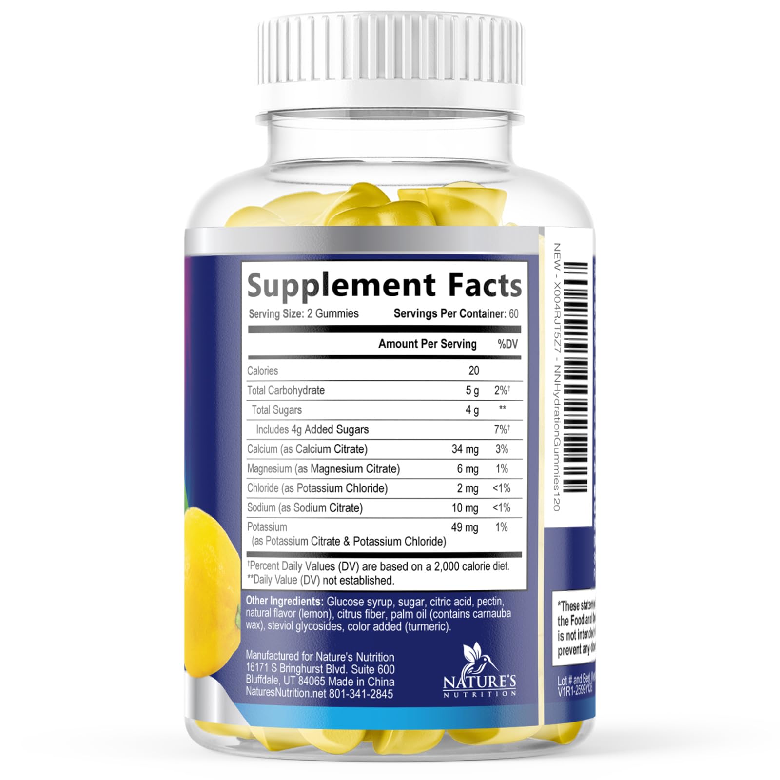 Nature's Nutrition gominolas junto a botella para comparar portabilidad