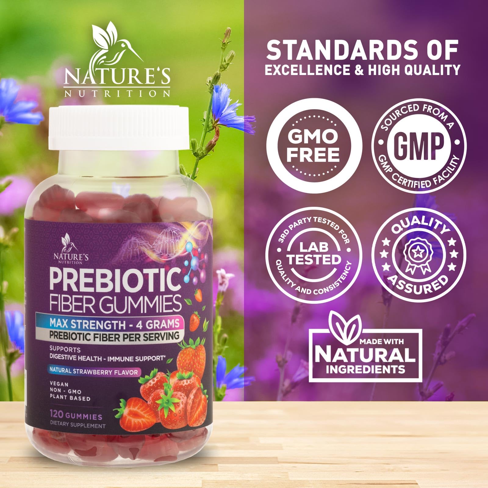 Nature's Nutrition gominolas en la mano para uso fácil y portátil