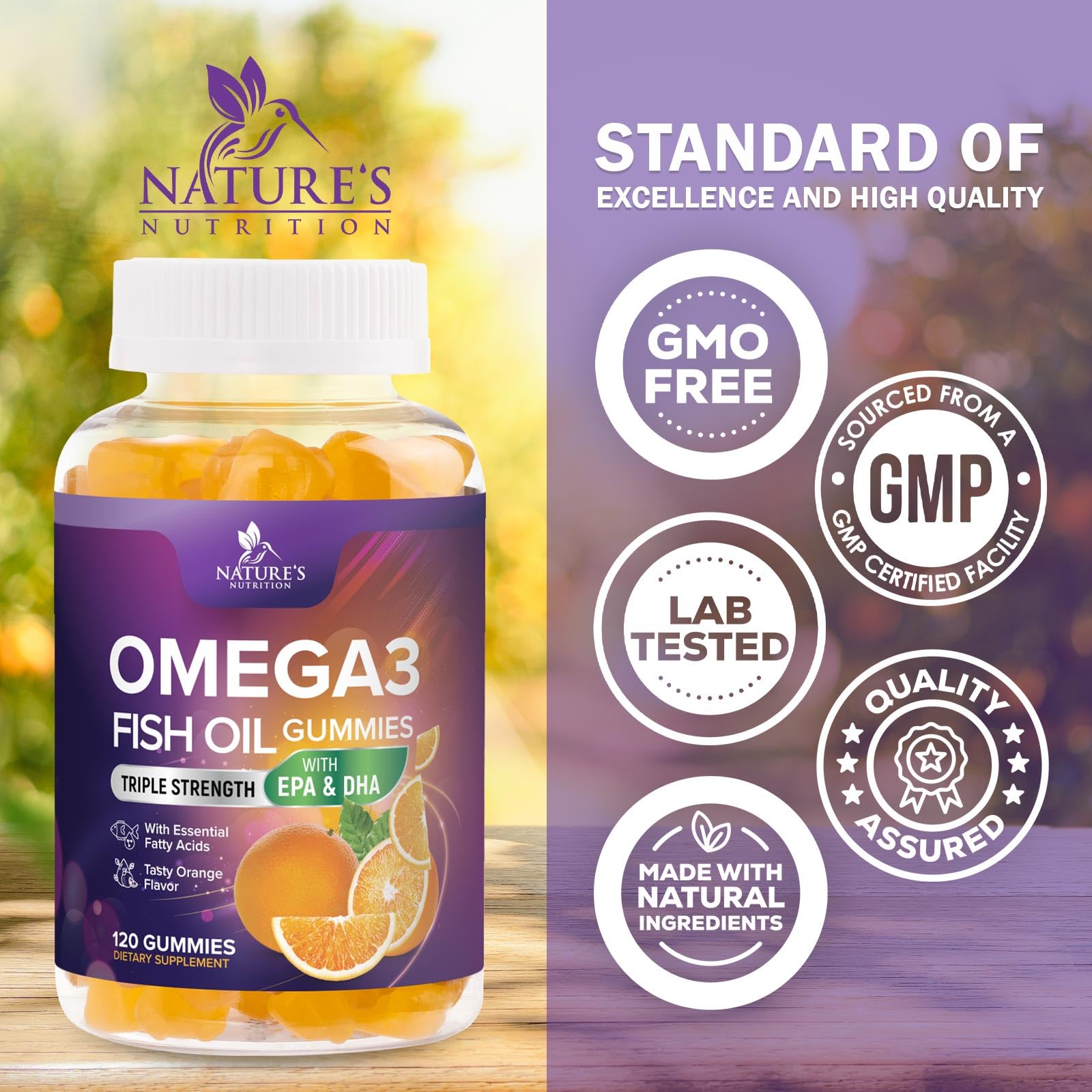 Nature's Nutrition bote abierto con gominolas visibles para almacenamiento y presentación