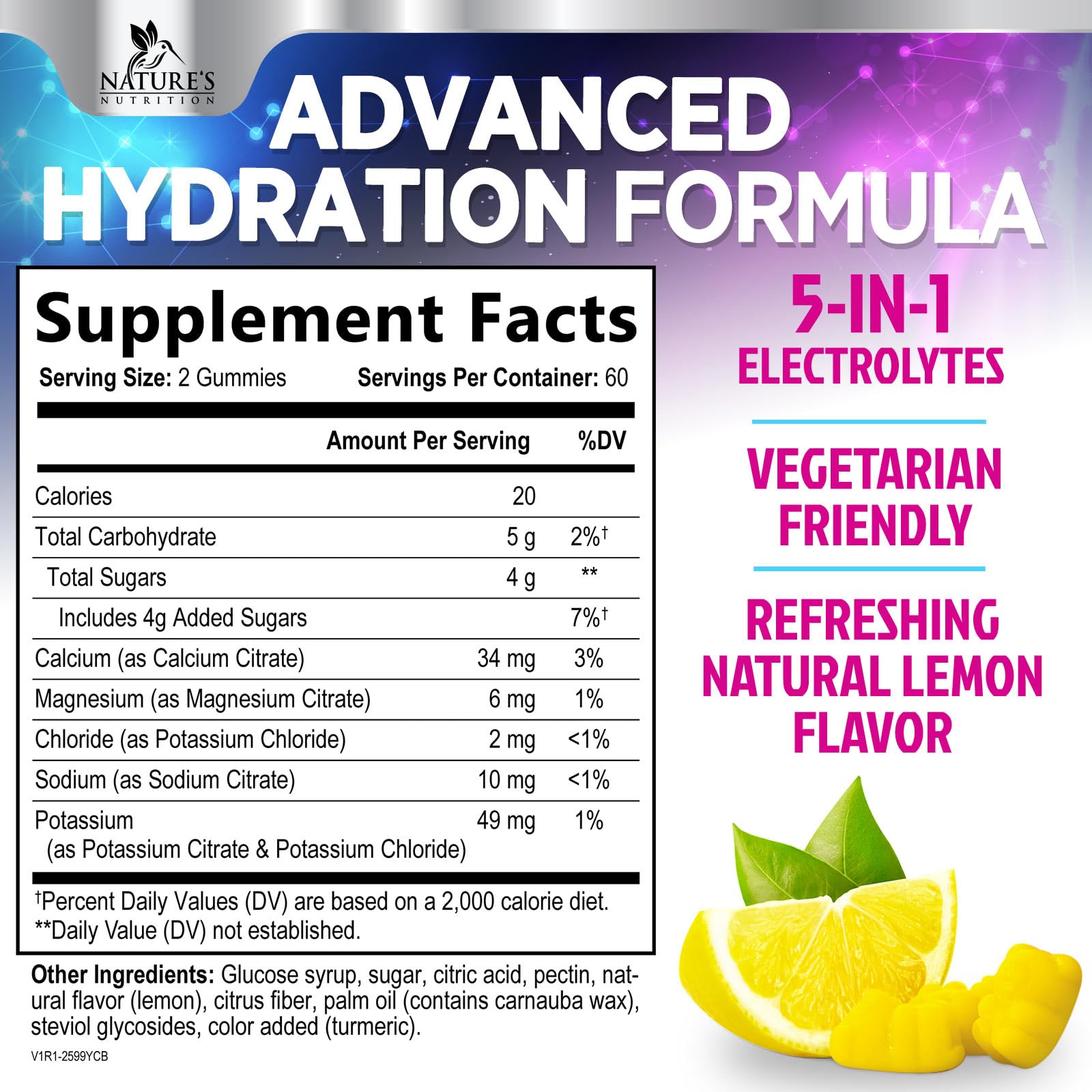Nature's Nutrition primer plano de textura gomosa resaltando frescura y sabor