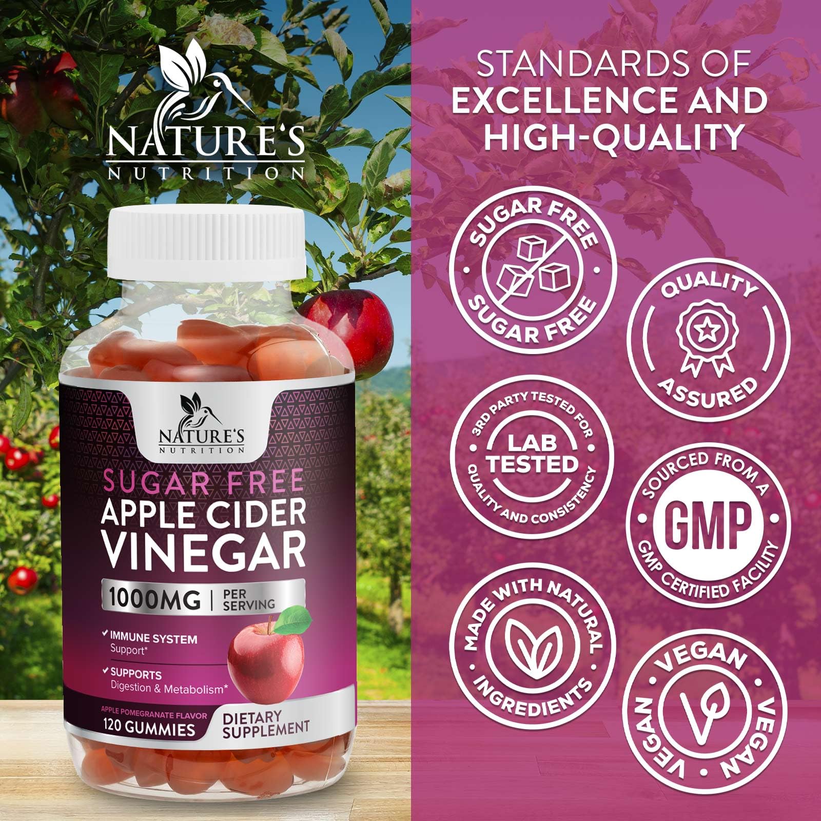 Mano sosteniendo una gomita Nature's Nutrition, muestra la practicidad y formato masticable