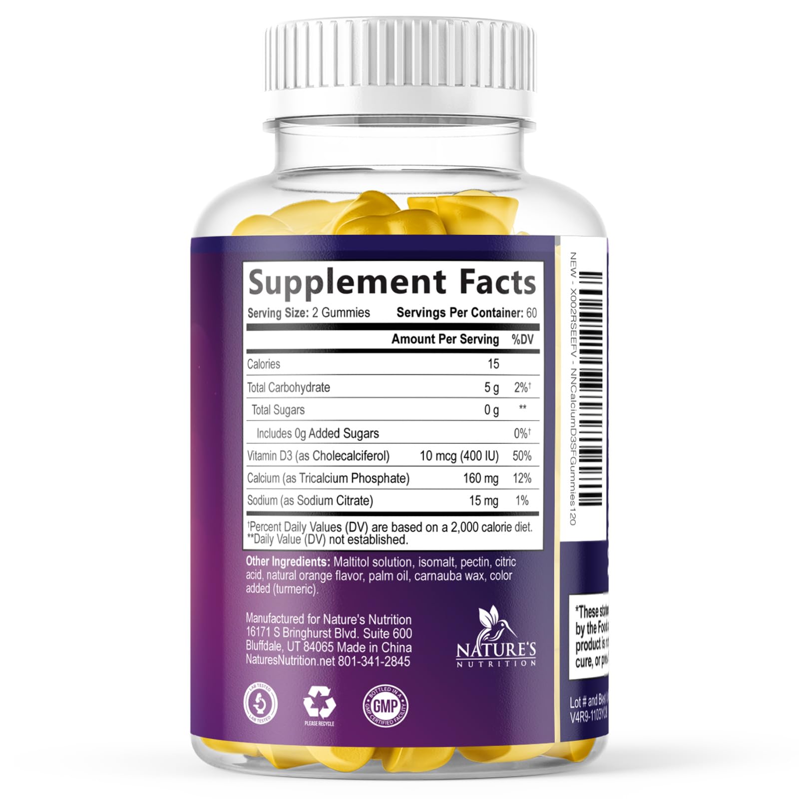 Nature's Nutrition icono de vitamina D3, apoyo a la absorción del calcio