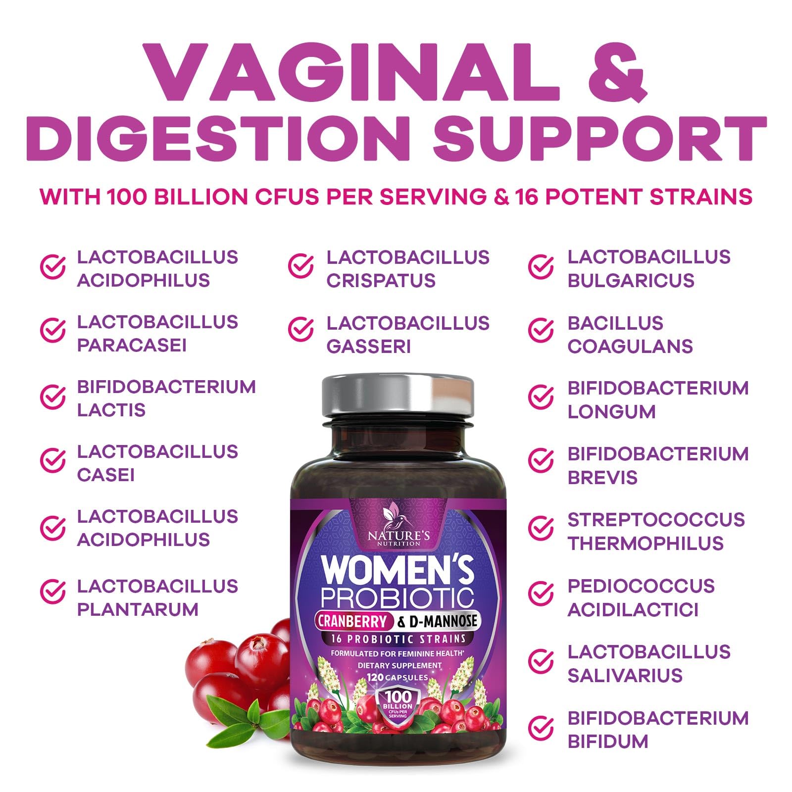 Nature's Nutrition arándano como ingrediente que apoya salud vaginal