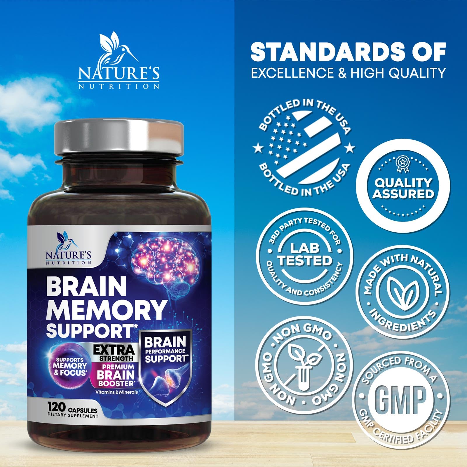 Nature's Nutrition ingredientes clave bacopa y fosfatidilserina fortalecen enfoque