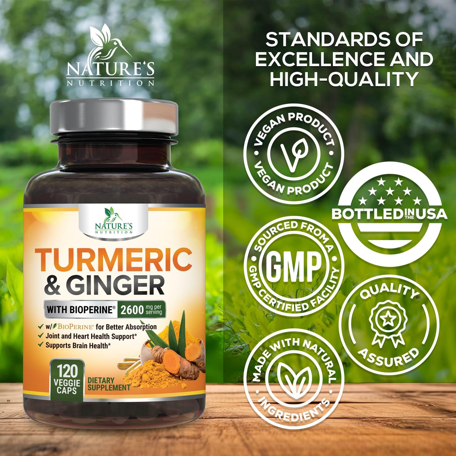Nature's Nutrition cúrcuma y jengibre orgánicos como ingredientes clave