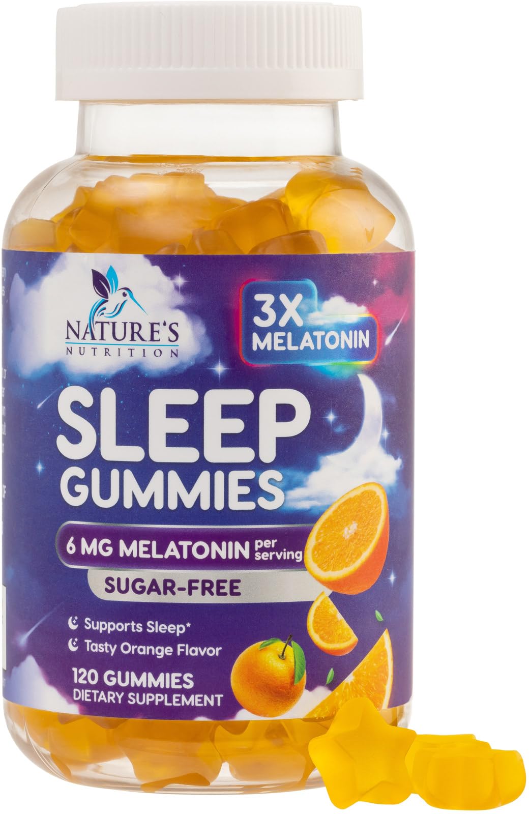 Nature's Nutrition frasco frontal de gomitas melatonina 6 mg, presenta información clara