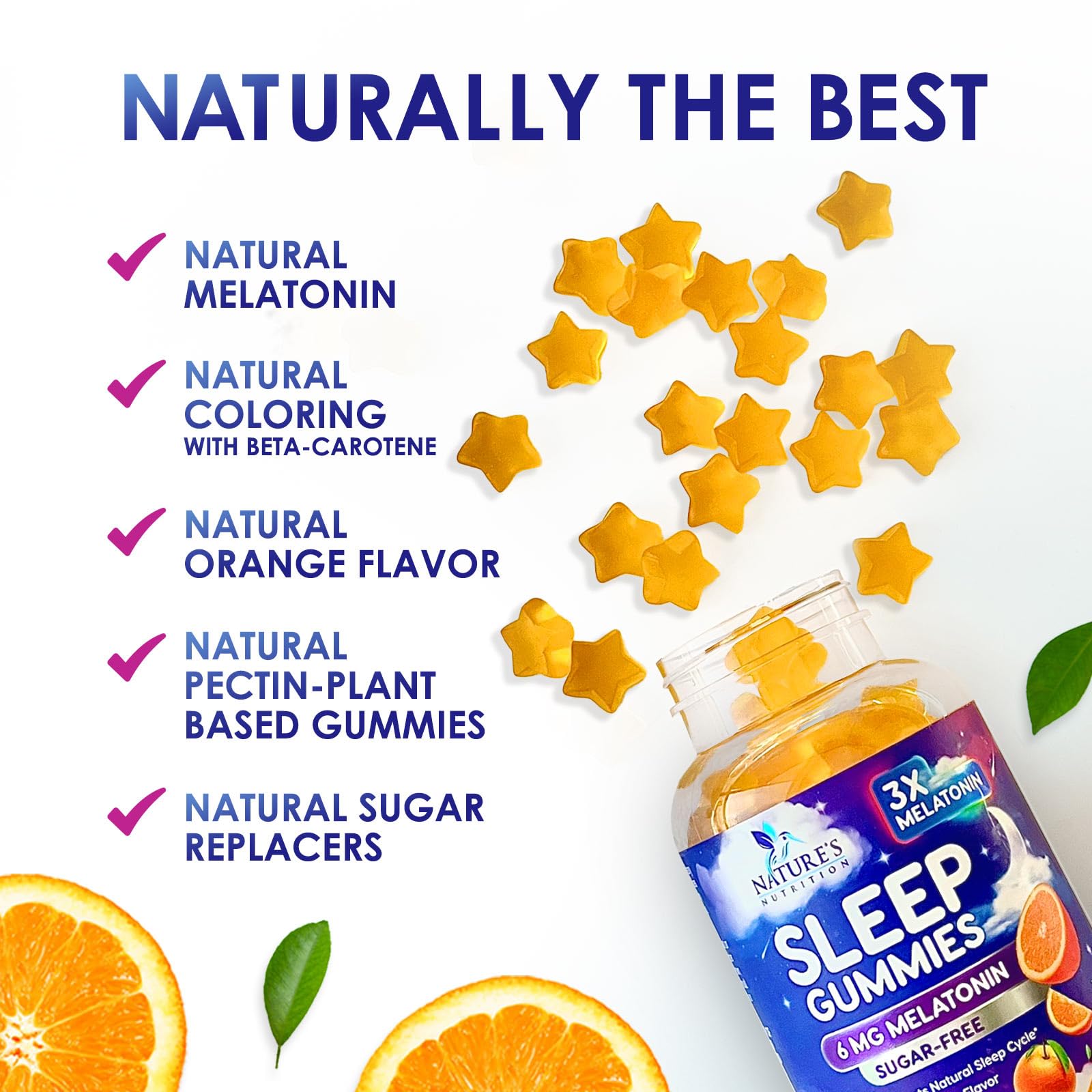 Gomita Nature's Nutrition junto a una lámpara de noche, sugiere uso antes de dormir