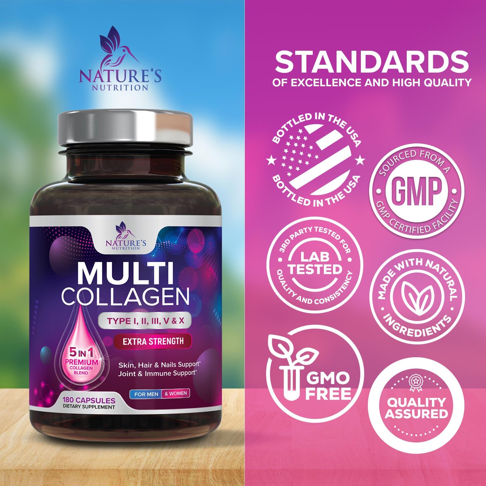 Nature's Nutrition cápsula en mano para comparar tamaño y comodidad