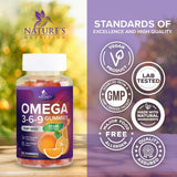 Nature's Nutrition envase abierto con gomitas dentro, almacenamiento práctico