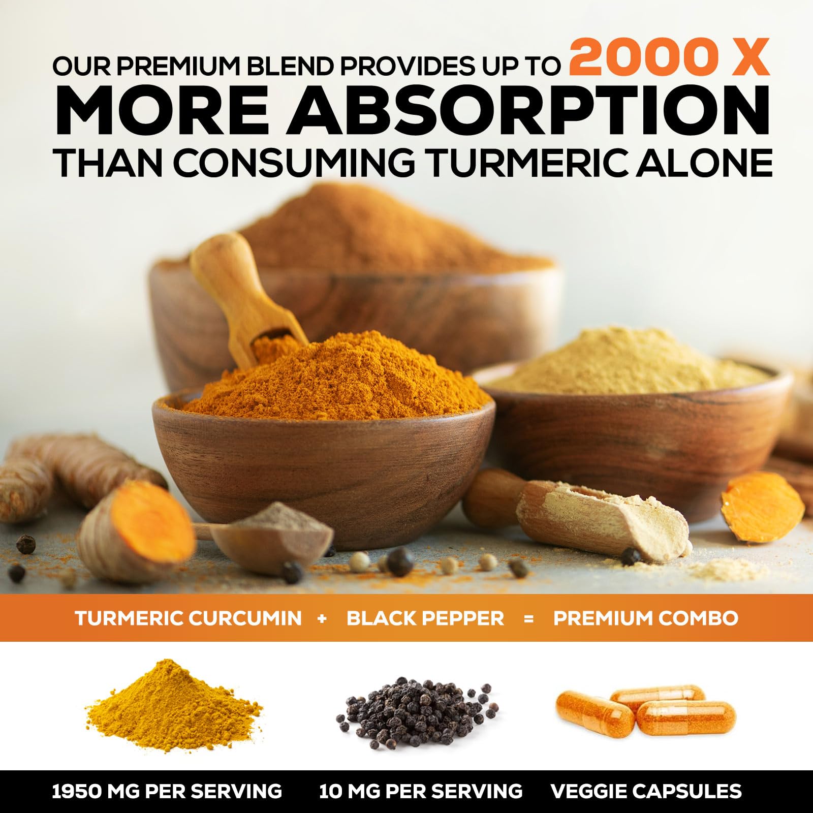 Nature's Nutrition granos de pimienta negra representando BioPerine para absorción