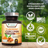 Nature's Nutrition polvo de cúrcuma y raíz ilustrando origen orgánico