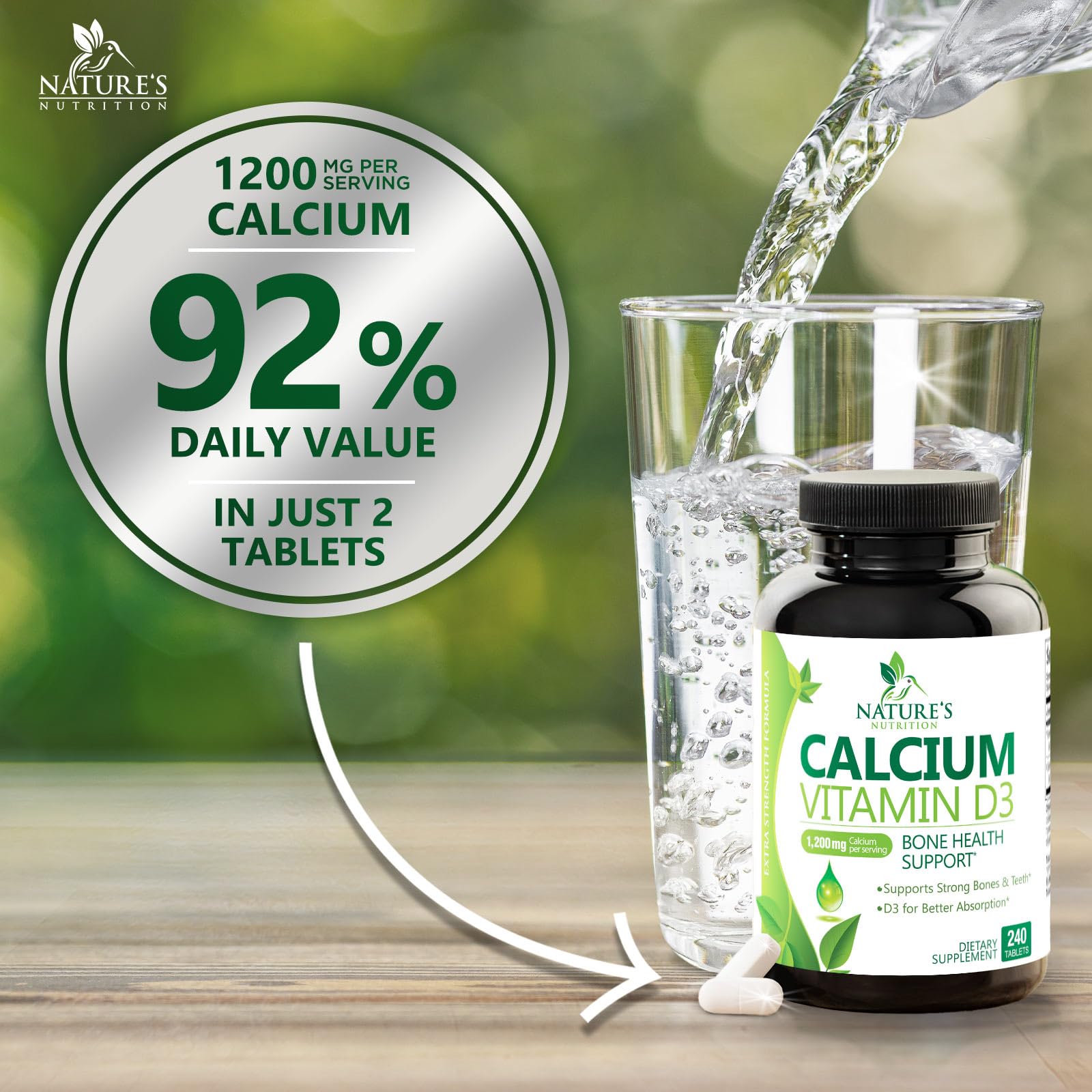 Nature's Nutrition envase de 240 tabletas que garantiza suministro prolongado