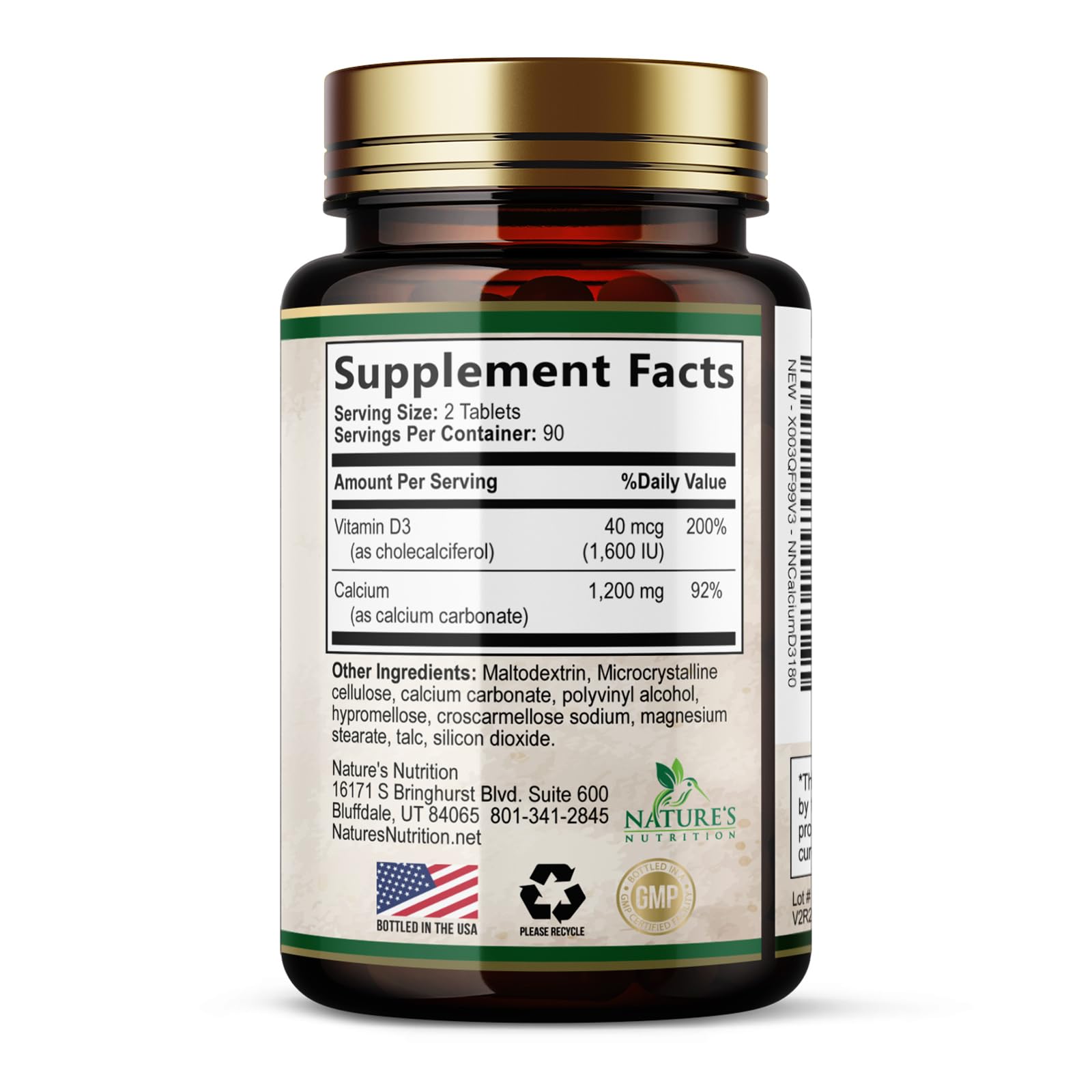 Nature's Nutrition presentación con sello GMP que indica control de calidad