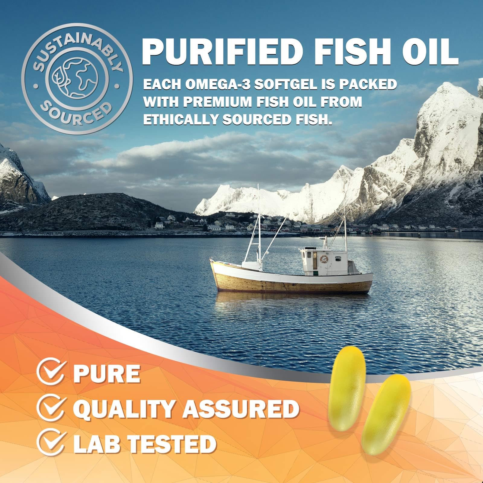 Nature's Nutrition barco de pesca salvaje, origen sostenible del aceite