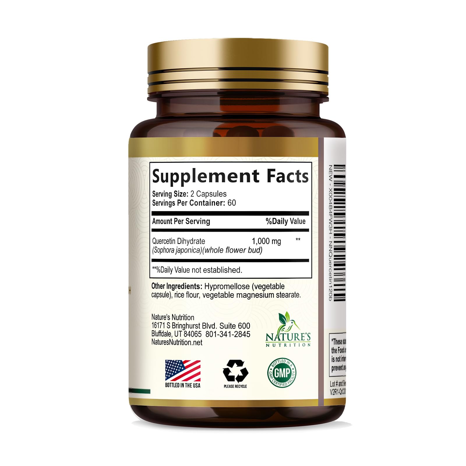 Nature's Nutrition panel con ingredientes y tabla nutricional