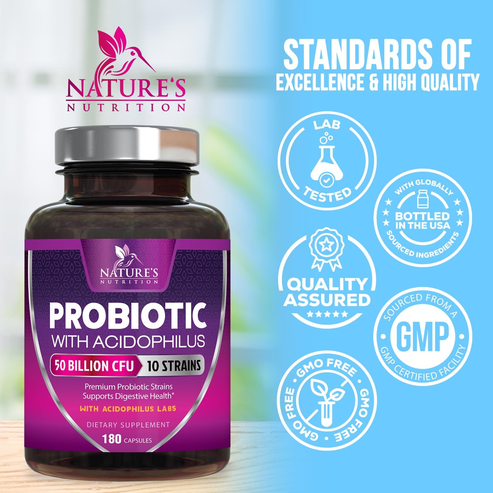Nature's Nutrition primer plano de cápsula resistente al ácido