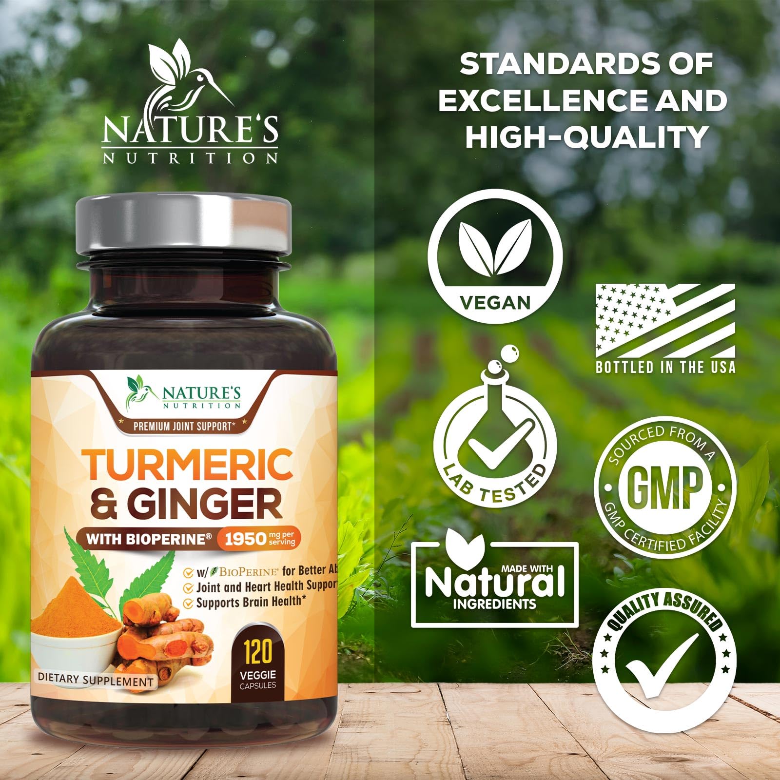 Nature's Nutrition etiqueta nutricional con curcuminoides y BioPerine visible