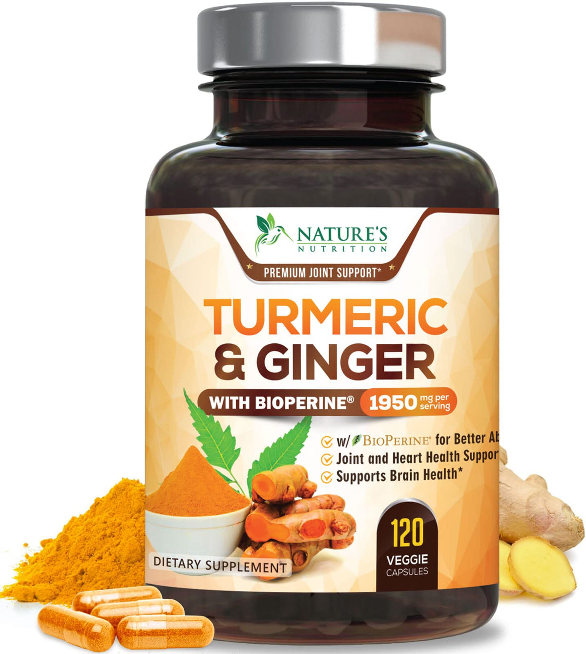 Nature's Nutrition frasco frontal con diseño claro y beneficios visibles