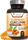 Nature's Nutrition envase frontal mostrando 95% curcuminoides y 120 cápsulas como beneficio informativo