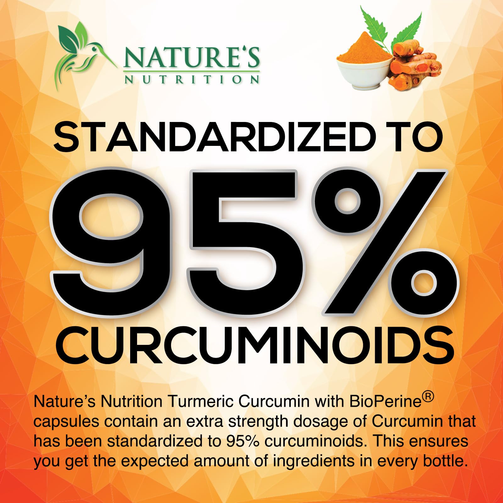 Nature's Nutrition polvo de cúrcuma orgánica a primer plano, transmitiendo pureza y calidad