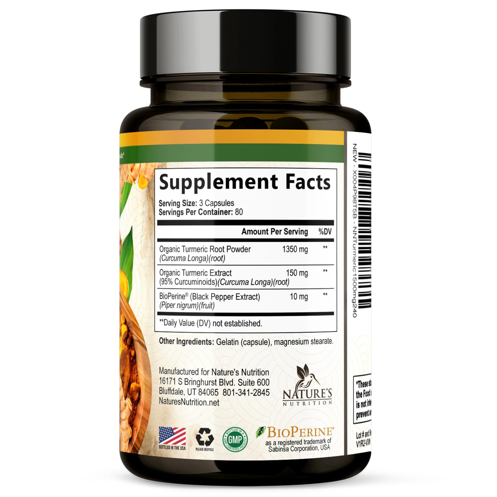 Nature's Nutrition sello GMP en la etiqueta, garantía de fabricación