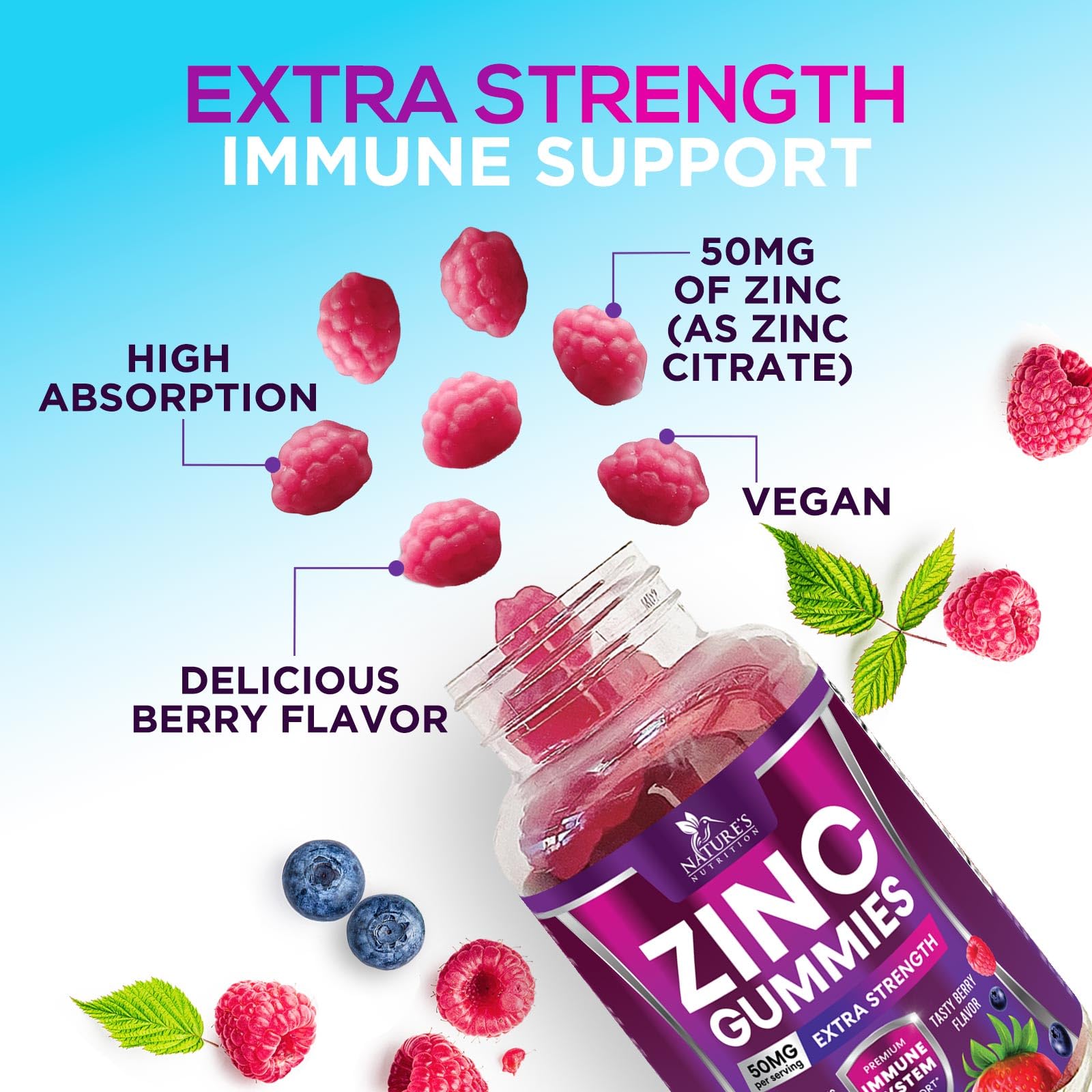 Nature's Nutrition gominola en mano para visualizar tamaño y porción