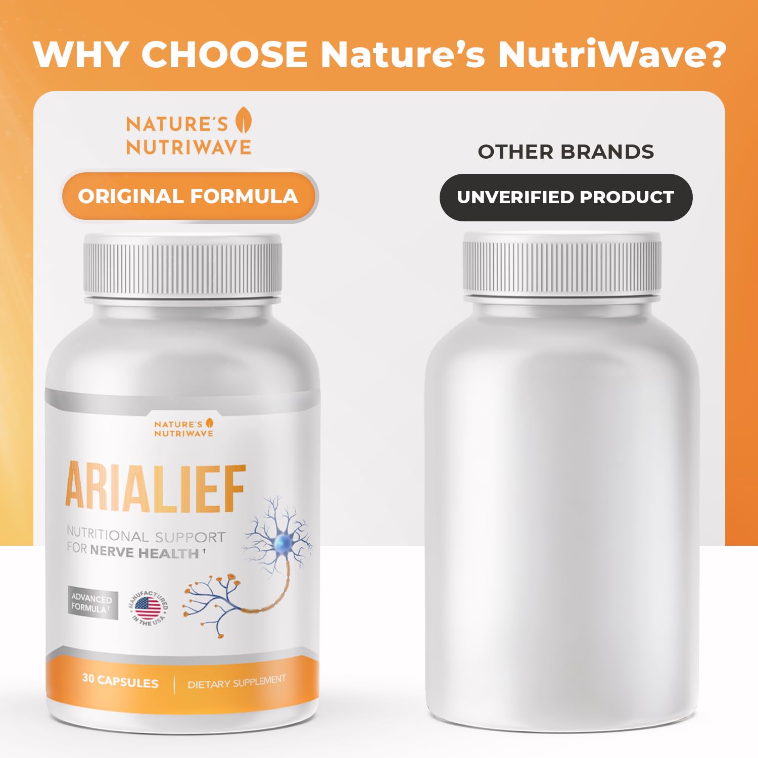 Nature’s NutriWave Arialief comparación de tamaño para dosificación fácil