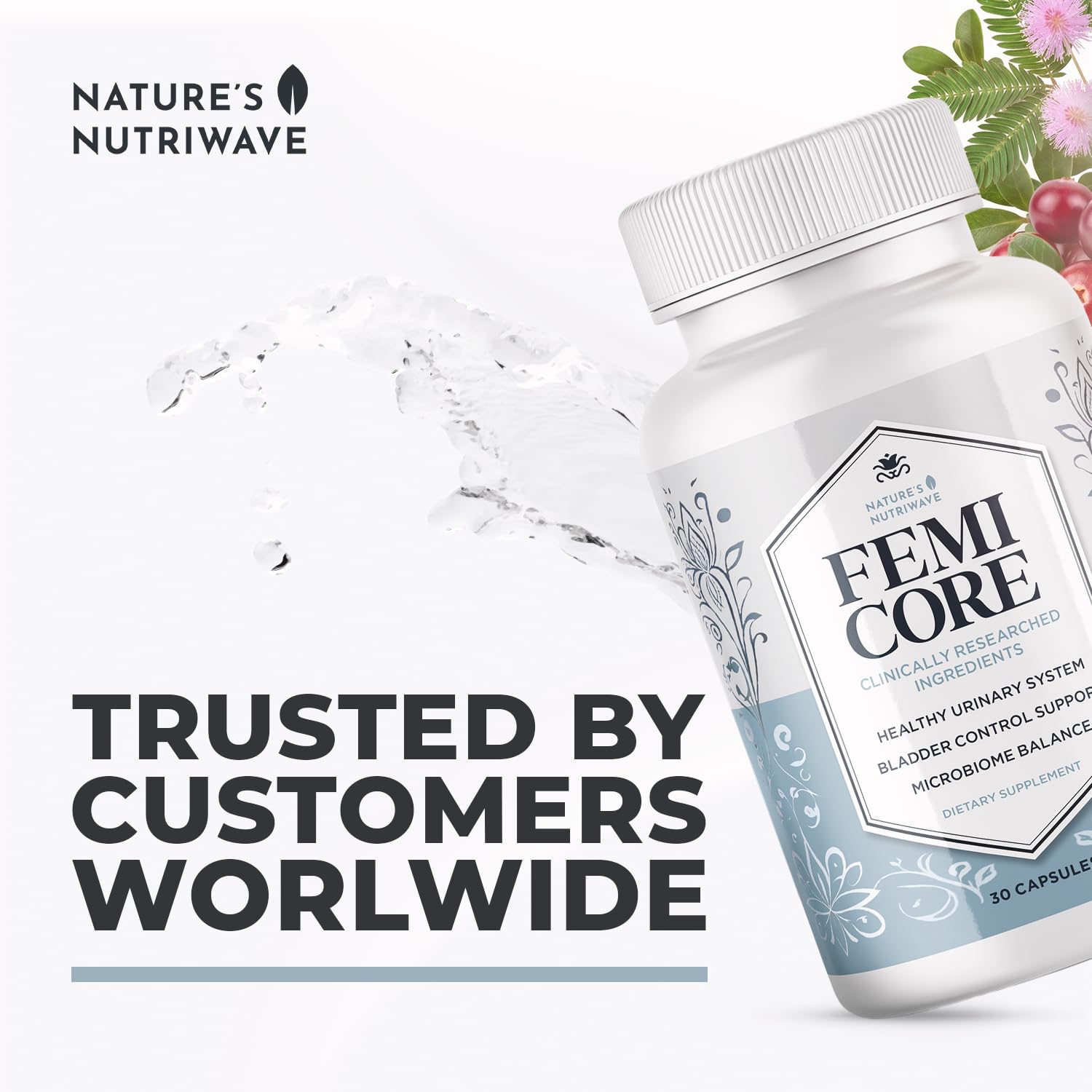 Nature’s NutriWave mano sosteniendo cápsula FemiCore para una toma simple