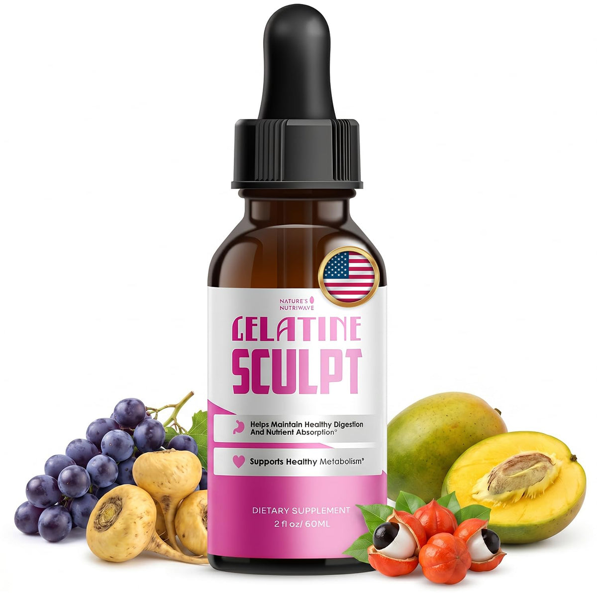 Nature’s NutriWave frasco Gelatine Sculpt al frente mostrando diseño y volumen